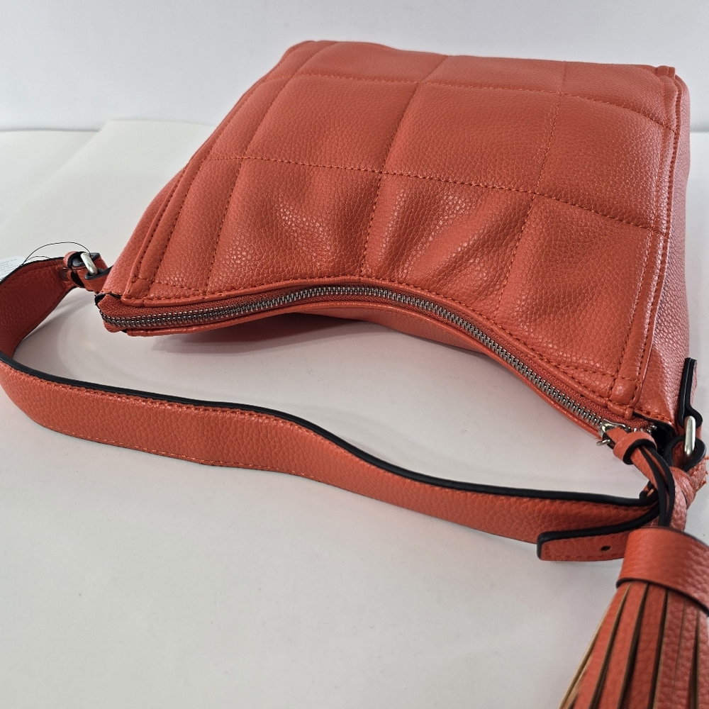 Tahari Orange Quilted Leather Hobo with Tassel - Picture 10 of 12